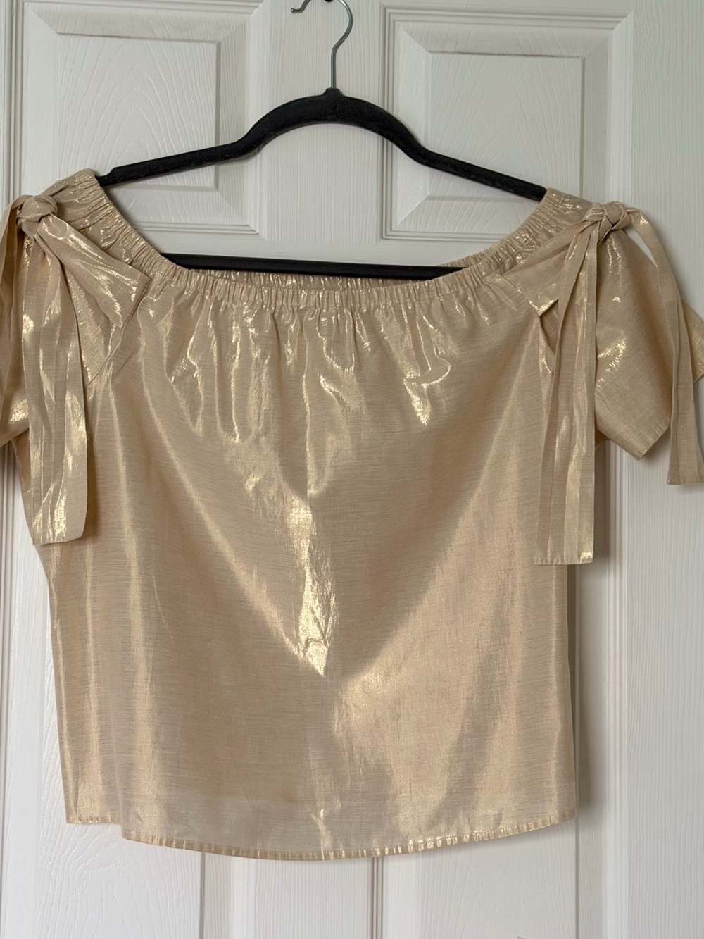 a.n.a Gold Off-the-Shoulder Tie-Shoulder Crop Top